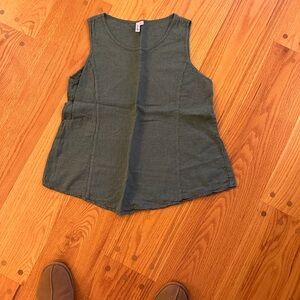 Women’s Kleen linen/cotton blend sleeveless top.  Tiny green/black stripe Large
